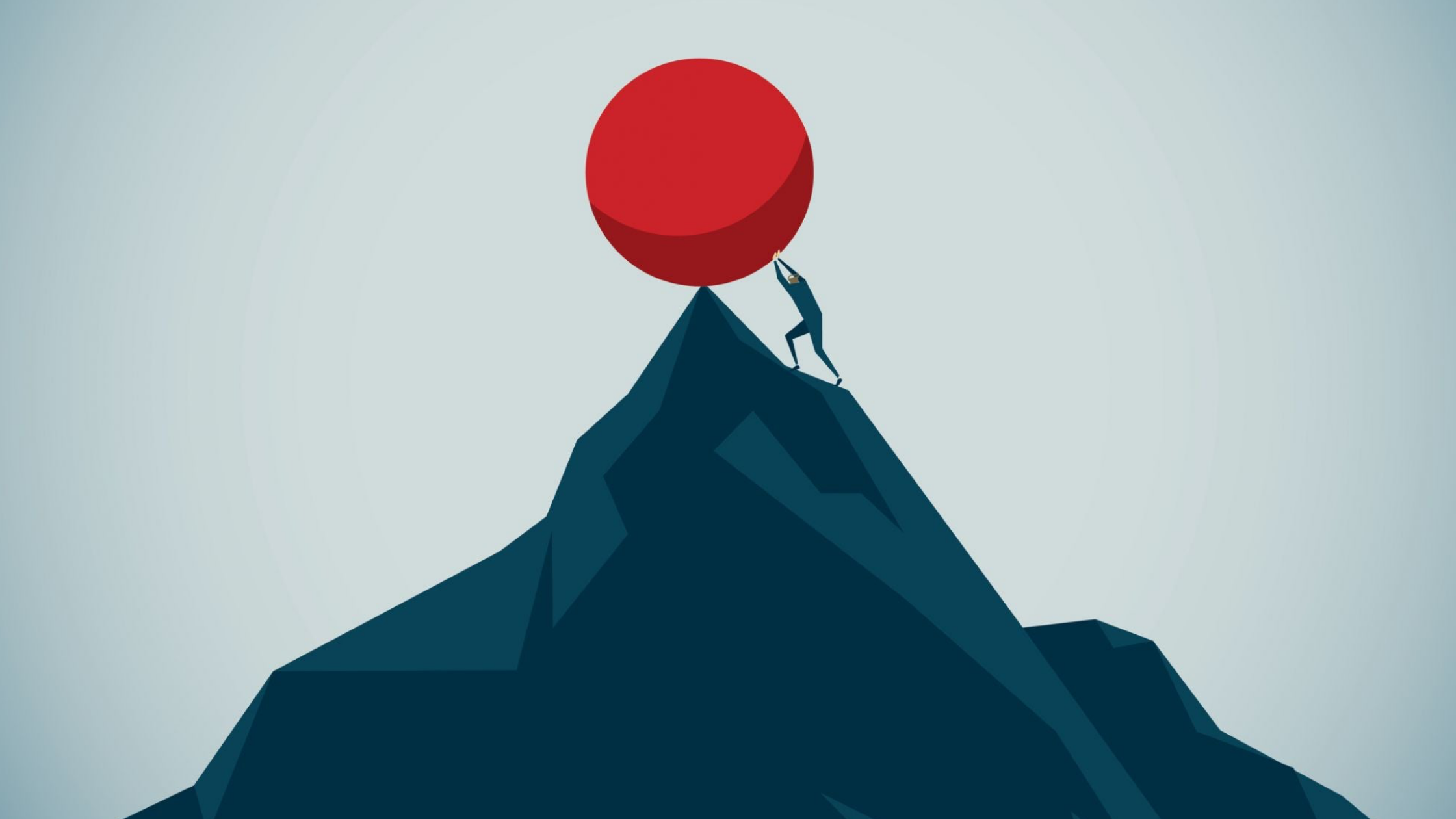 Resilience - A figure pushing a ball up a mountain 